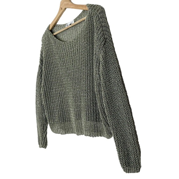 Zara Cropped Open Knit Metallic Fiber Scoop Neck Pullover Sweater - Picture 4 of 8